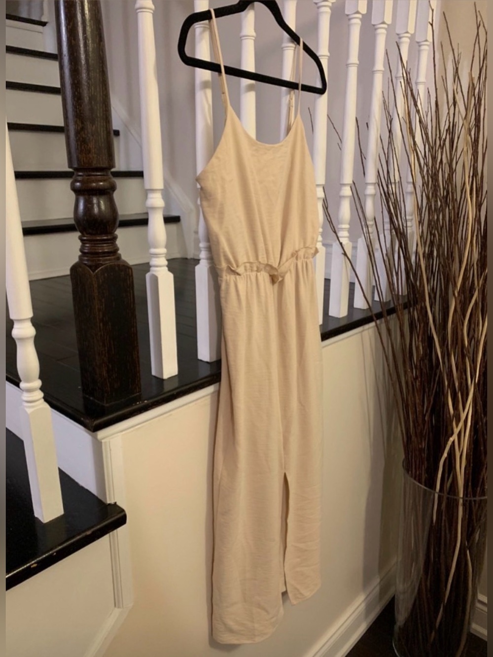 Women's Beige Sleeveless Maxi Dress with Elastic Waist